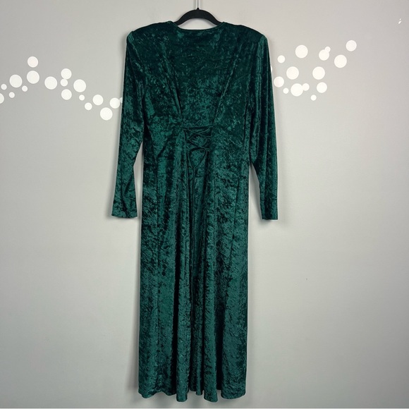 Vintage Brett Alixander Emerald Green Crushed Velvet Corset Back Dress Size 14 - Picture 6 of 7